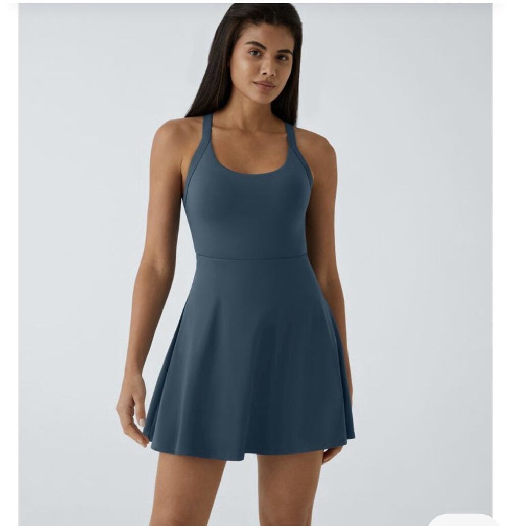Halara S Blue Solid Athletic Pull-On dress with Pockets
